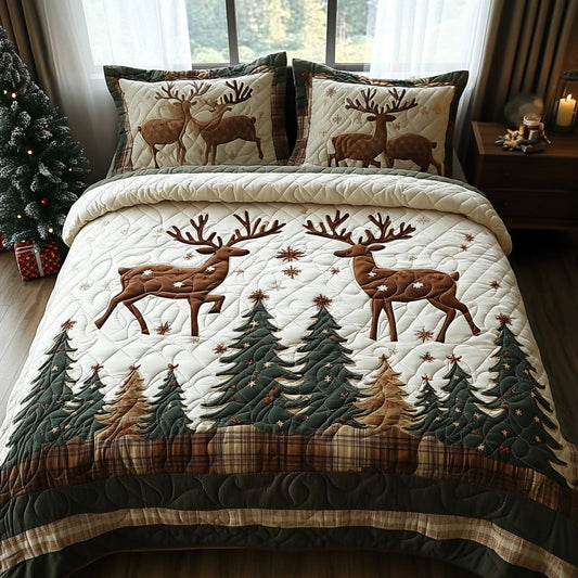 Reindeer Joy 3-Piece Quilted Bedding Set NCU0DV1018