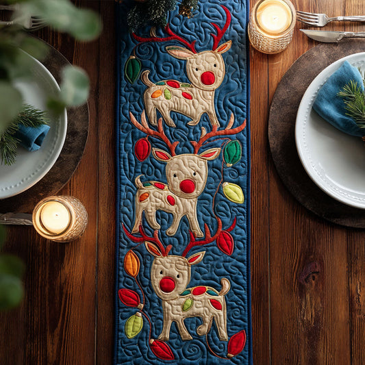 Reindeer Lights Quilted Table Runner NCU0PTT1402