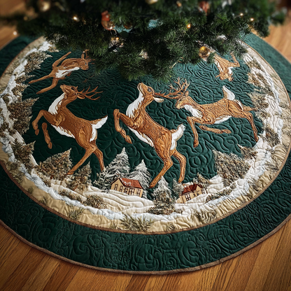 Reindeer Magic Christmas Quilted Tree Skirt NCU0DDK1646