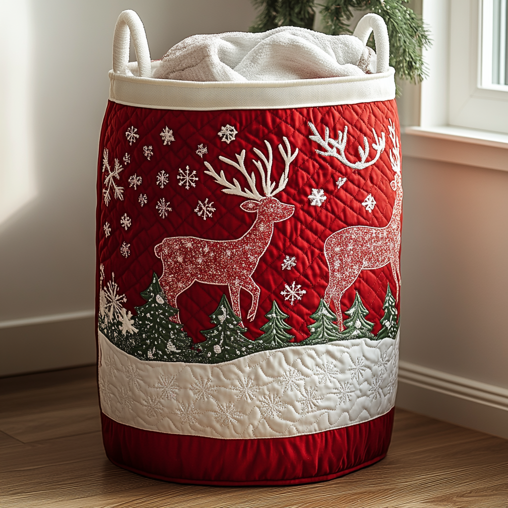 Reindeer Magic Quilted Laundry Basket NCU0DDK1118