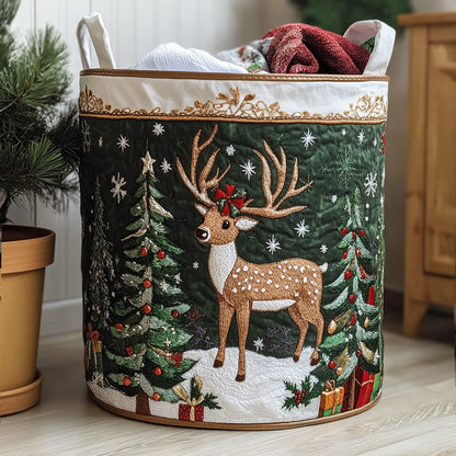 Reindeer Magic Quilted Laundry Basket NCU0DV895