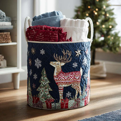 Reindeer Wishes Quilted Laundry Basket NCU0PTT1536
