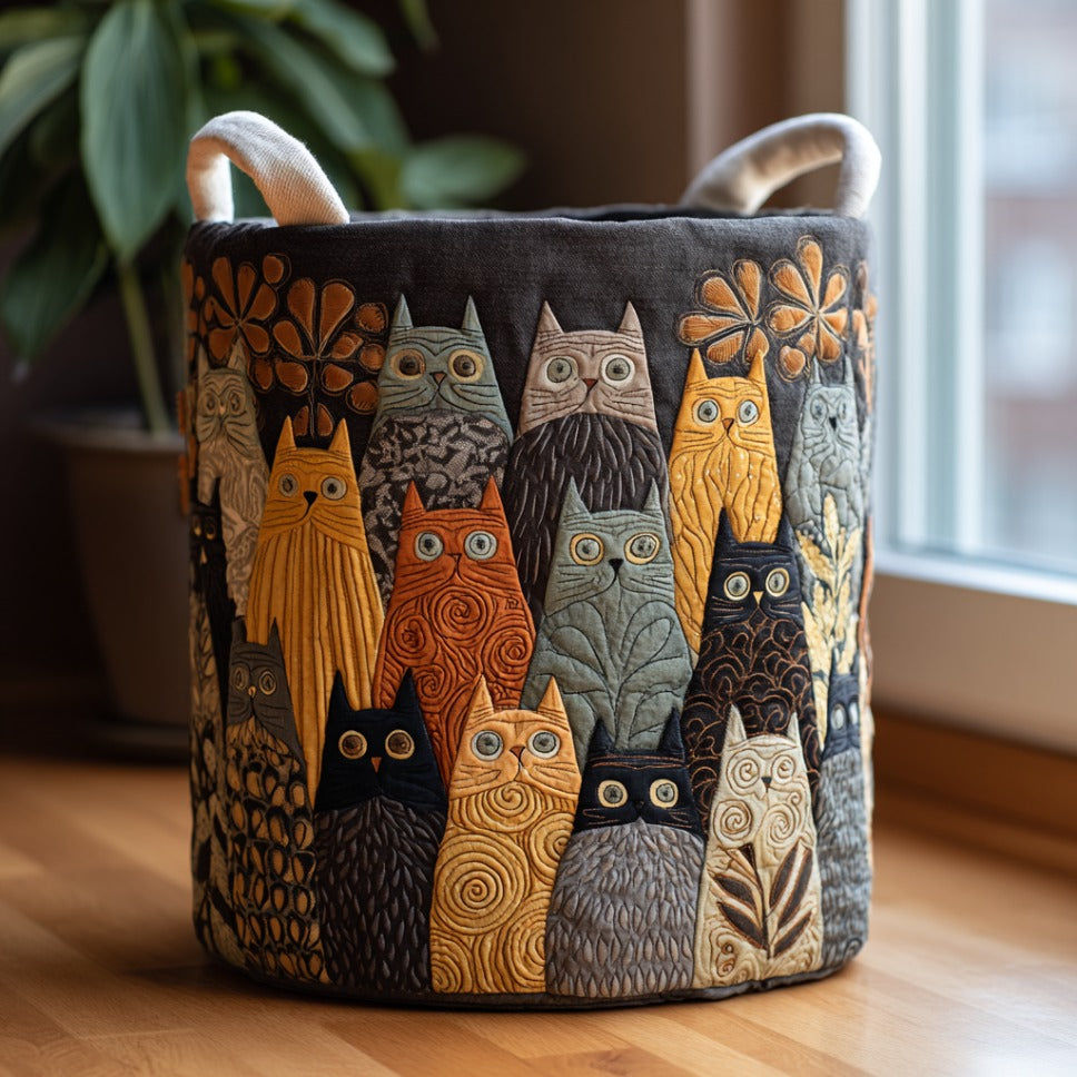 Relaxing Cats Quilted Laundry Basket NCU0DV1631