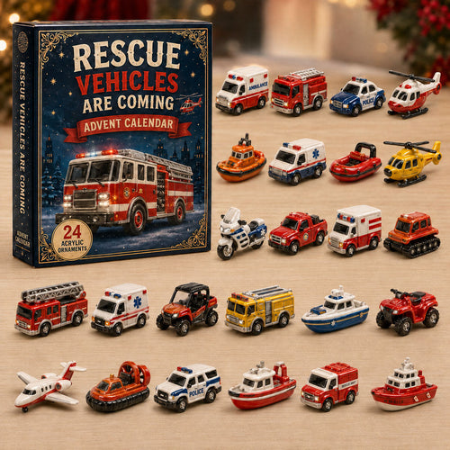 CHRISTMAS KICKOFF 40% OFF - Rescue Vehicles Fleet Advent Calendar 2026 - 24-Day Festive Countdown, Acrylic Charms Blind Box - Gift For Vehicle Lovers AC0TM220