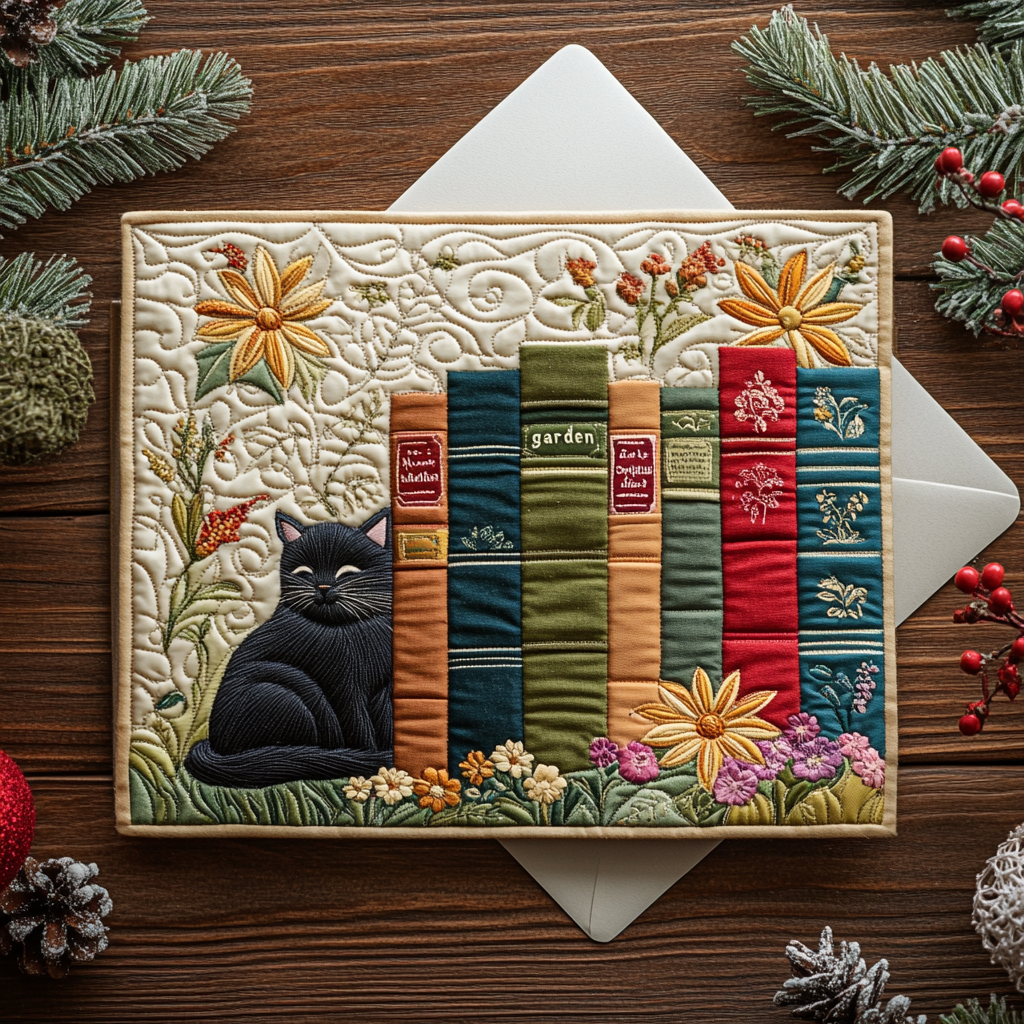 Resting Cat Quilted Fabric Postcard NCU0DDK1922