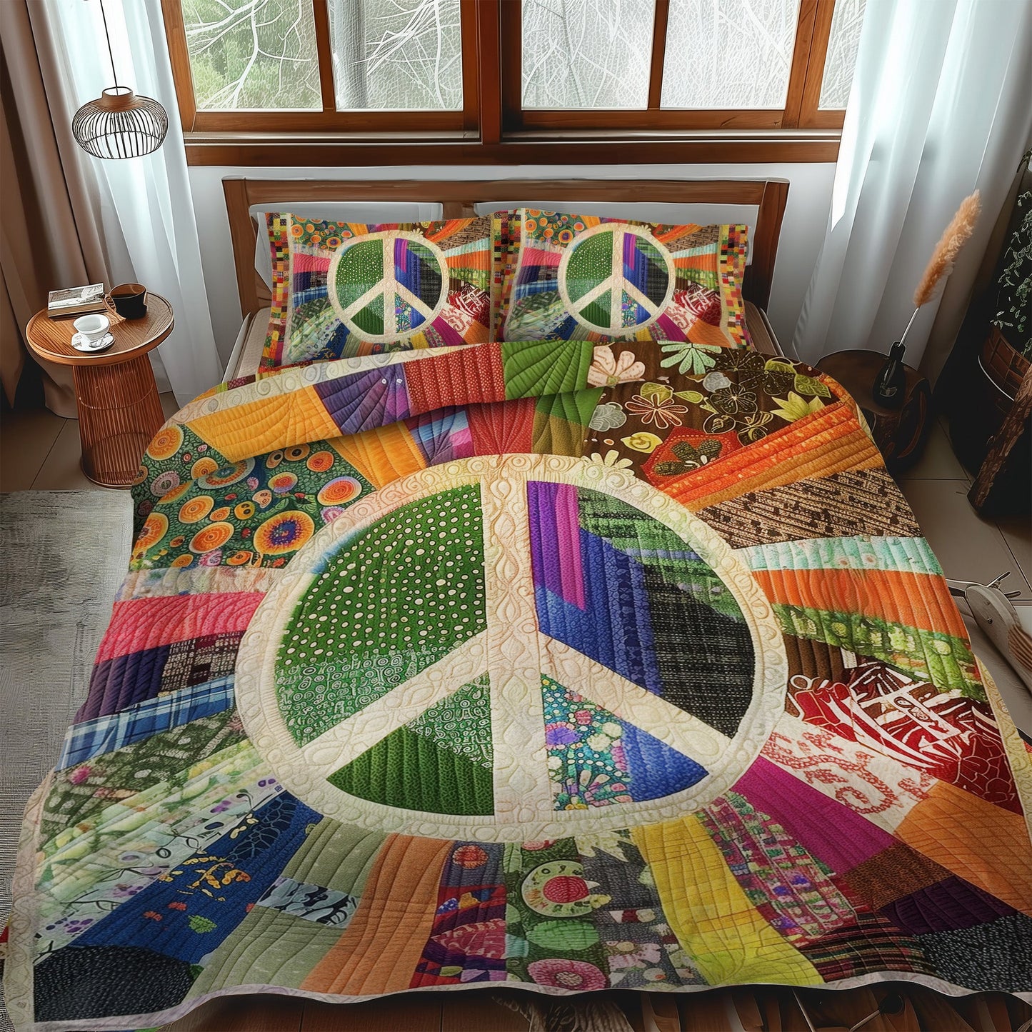 Retro Peace Sign 3-Piece Quilted Bedding Set NCU0PT229