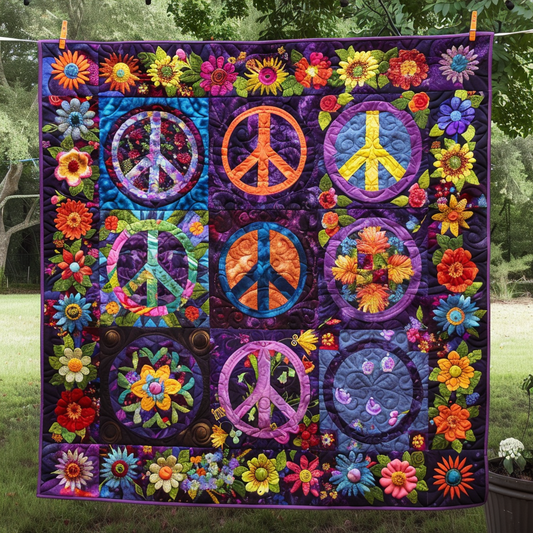 Retro Peace Symbols Quilted Blanket NCU0TH363