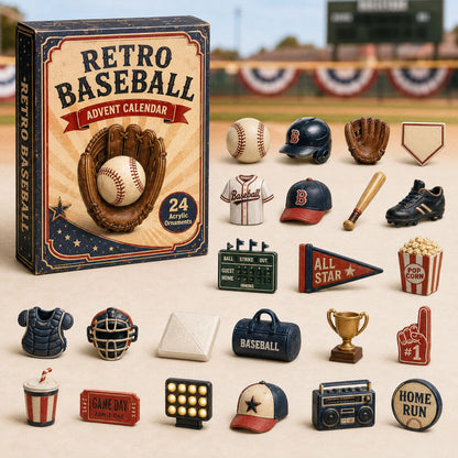 CHRISTMAS KICKOFF 40% OFF - Retro Baseball Advent Calendar 2026 - 24-Day Festive Countdown, Acrylic Charms Blind Box - Gift For Baseball Lovers AC0TM087