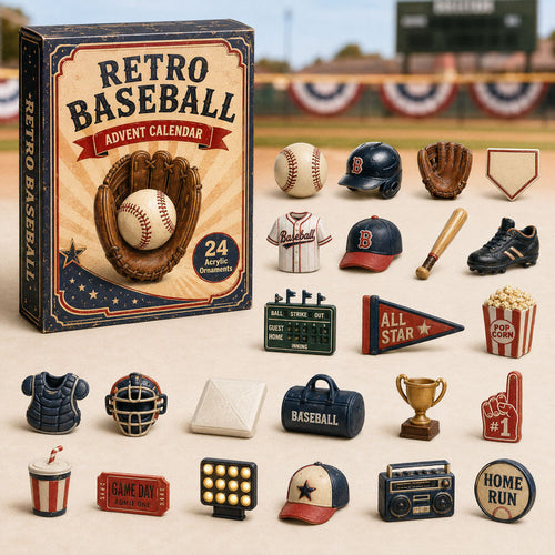 CHRISTMAS KICKOFF 40% OFF - Retro Baseball Advent Calendar 2026 - 24-Day Festive Countdown, Acrylic Charms Blind Box - Gift For Baseball Lovers AC0TM087