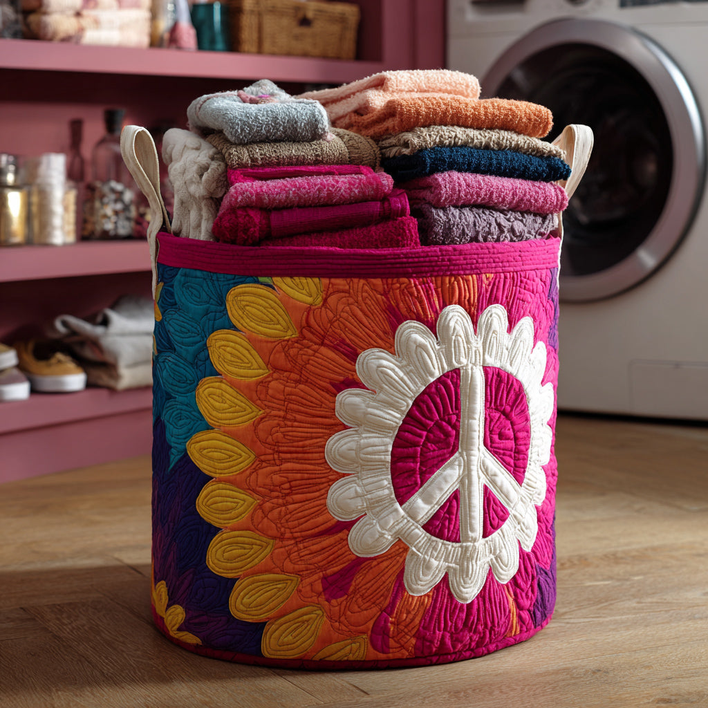 Retro Hippie Quilted Laundry Basket NCU0HNH277