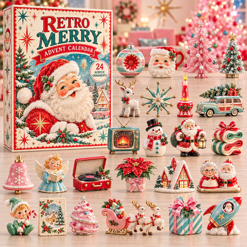 CHRISTMAS KICKOFF 40% OFF - Retro Merry Advent Calendar 2026 - 24-Day Festive Countdown, Acrylic Charms Blind Box - Gift For Family and Friends AC0TD088