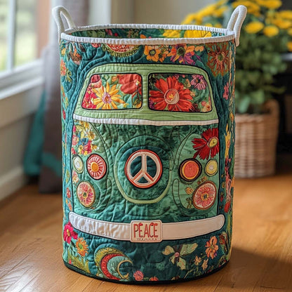 Retro Peace Bus Quilted Laundry Basket NCU0NXD758
