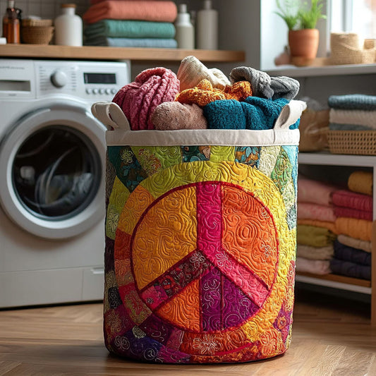 Retro Rainbow Peace Quilted Laundry Basket NCU0NTV082