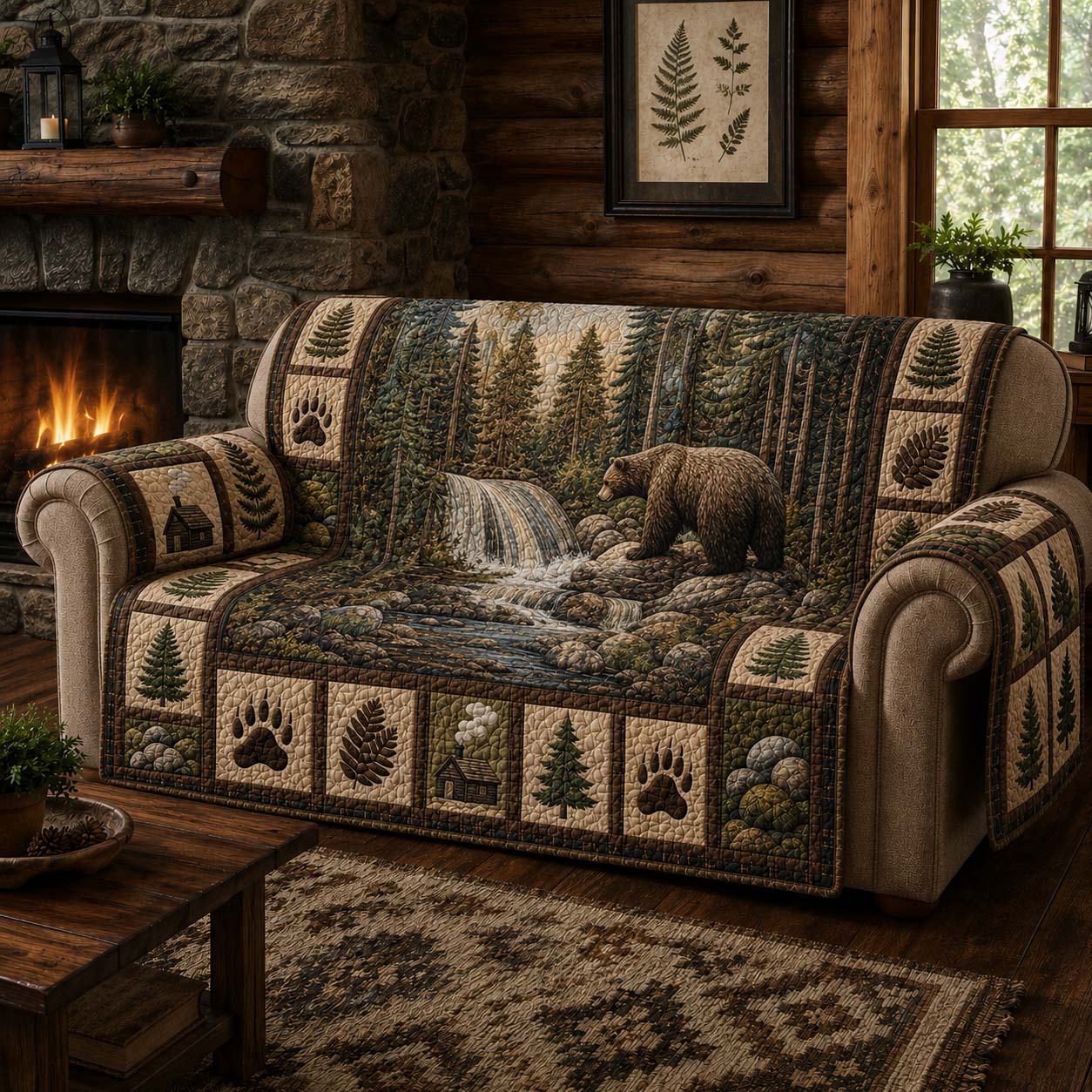 River Bear Quilted Sofa Cover NCU0DQQ0881