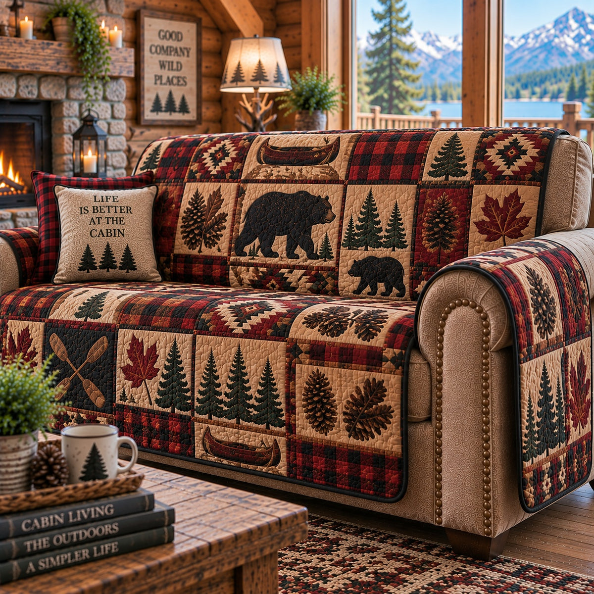 River Canoe Voyage Quilted Sofa Cover NCU0PVL1086