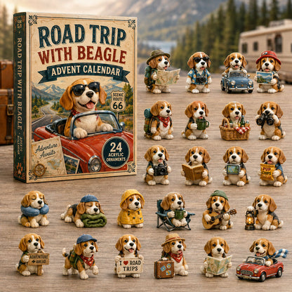 CHRISTMAS KICKOFF 40% OFF - Road Trip With Beagle Advent Calendar 2026 - 24-Day Festive Countdown, Acrylic Charms Blind Box - Gift For Beagle Lovers AC0NT130