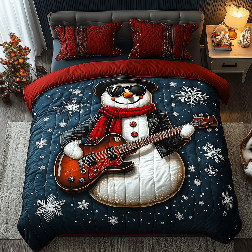 Rock Star Snowman 3-Piece Quilted Bedding Set NCU0DQQ048