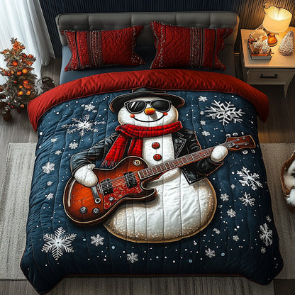 Rock Star Snowman 3-Piece Quilted Bedding Set NCU0DQQ048