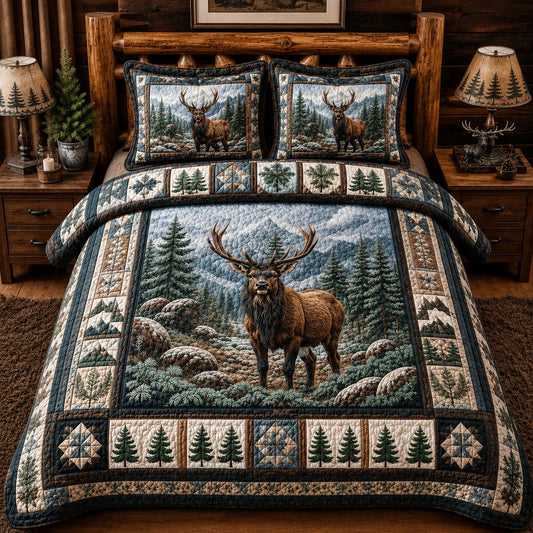 Rocky Ridge Elk 3-Piece Quilted Bedding Set NCU0DQQ0885