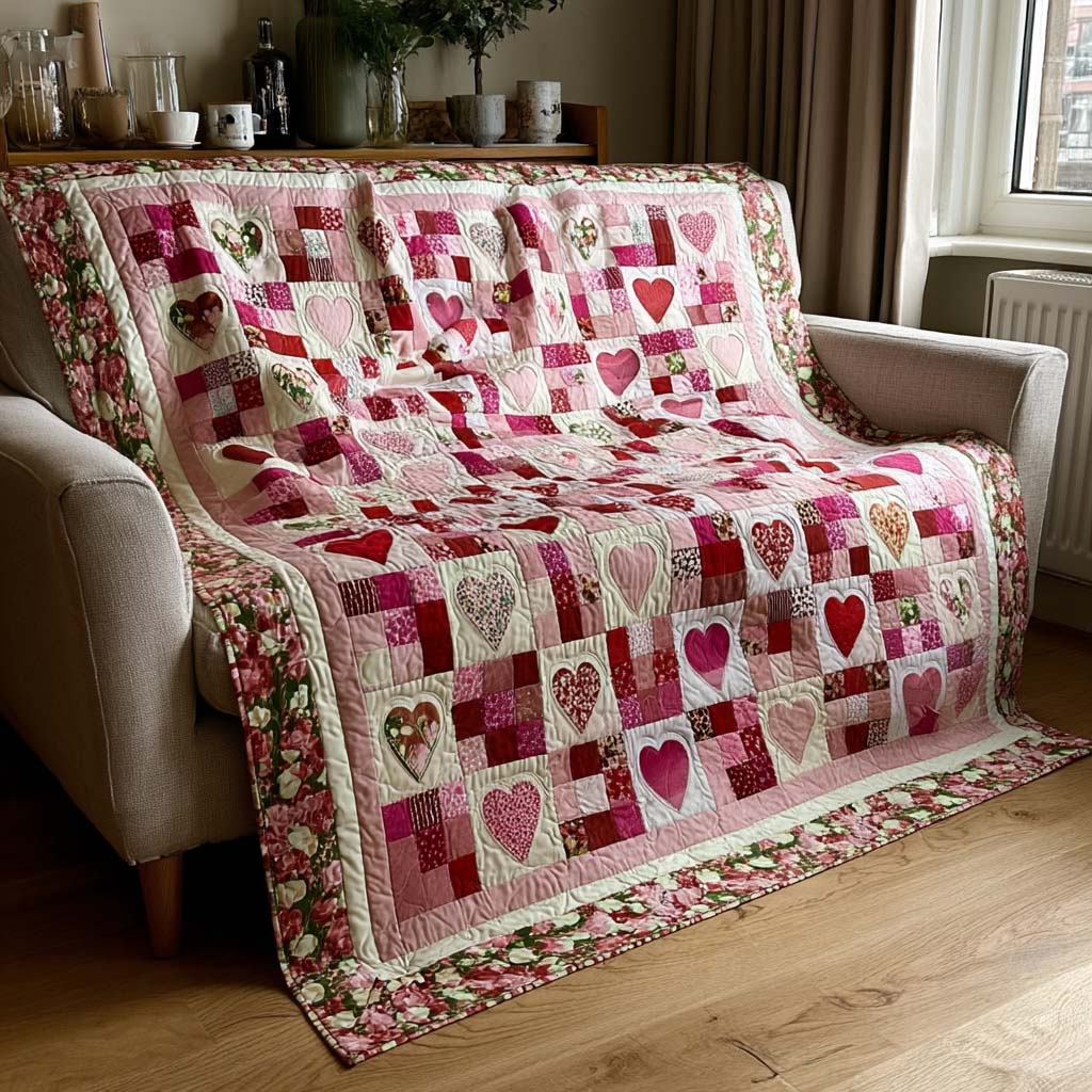 Romantic Heart Quilt Quilted Blanket NCU0DQQ0148