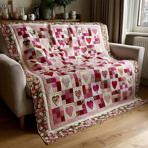 Romantic Heart Quilt Quilted Blanket NCU0DQQ0148