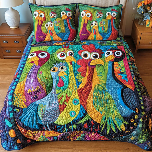 Rooster Charm 3-Piece Quilted Bedding Set NCU0PTT017