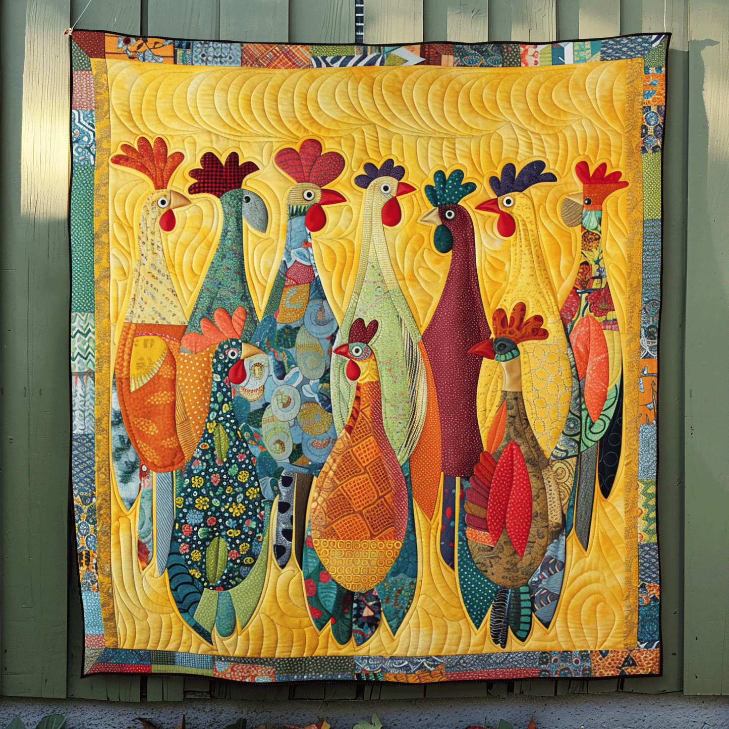 Rooster Meeting Quilted Blanket NCU0TH965