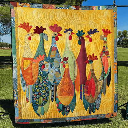 Rooster Meeting Quilted Blanket NCU0TH965