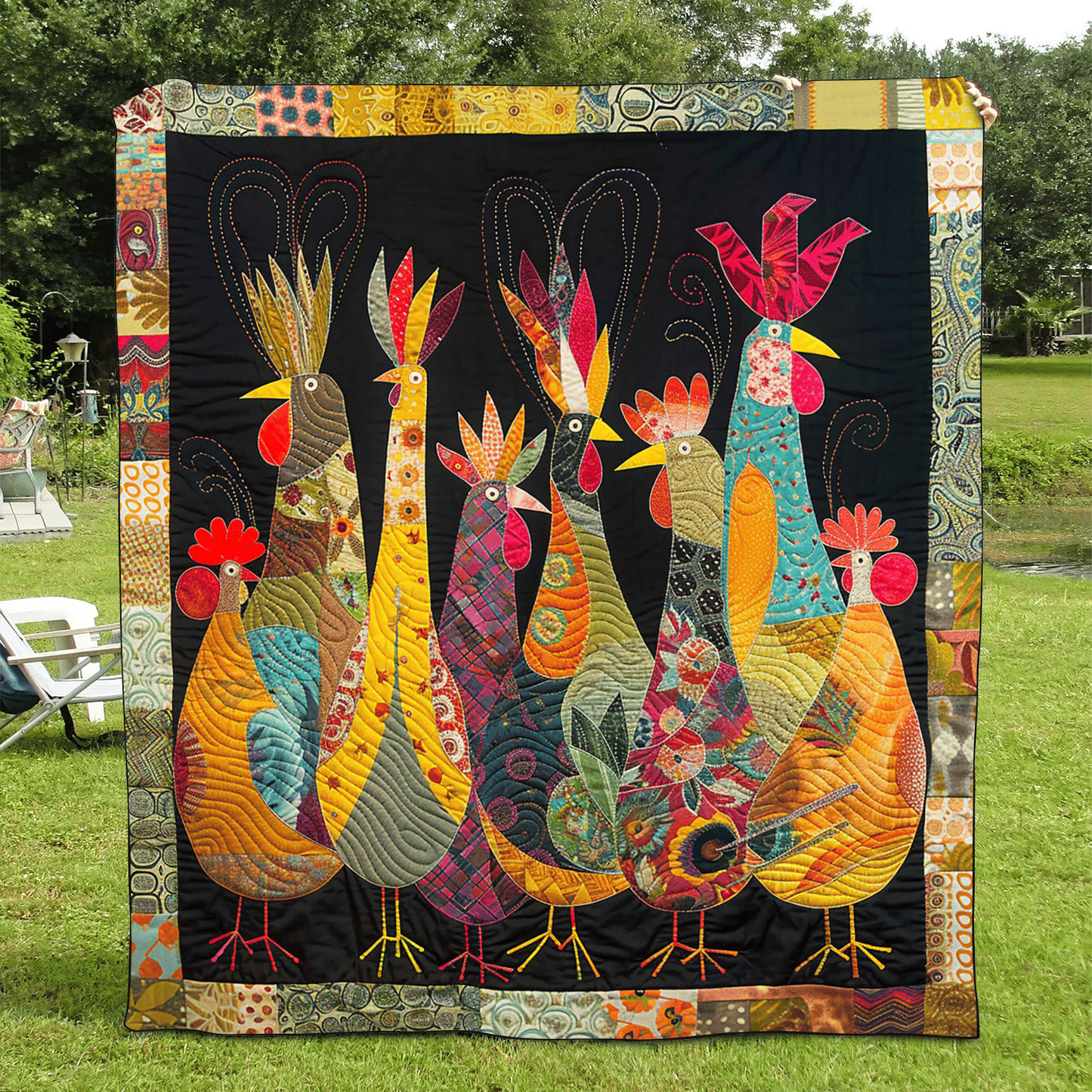 Rooster Night Quilted Blanket NCU0TH966