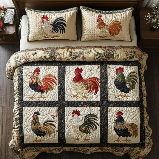 Rooster Charm 3-Piece Quilted Bedding Set NCU0NVH051