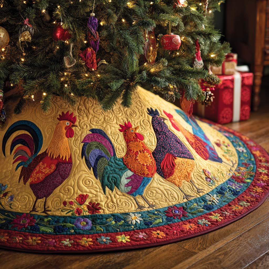 Rooster Glory Christmas Quilted Tree skirt NCU0NNT2548