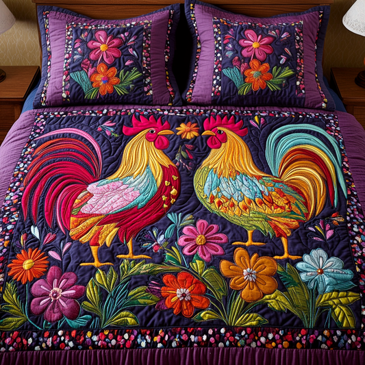 Rooster Harmony 3-Piece Quilted Bedding Set NCU0NVH014