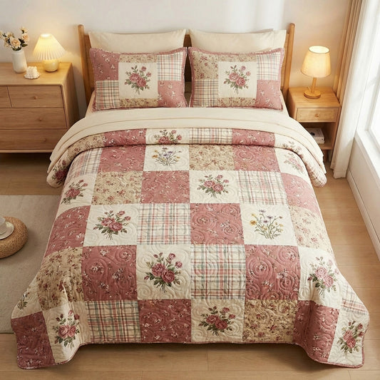 Rose Cottage 3-Piece Quilted Bedding Set NCU0NTV1009