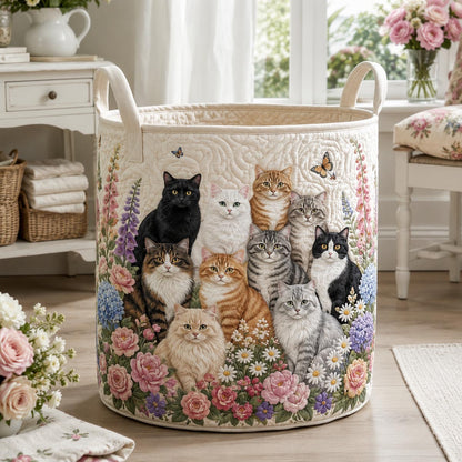 Rose Garden Cats Quilted Laundry Basket NCU0DV2339