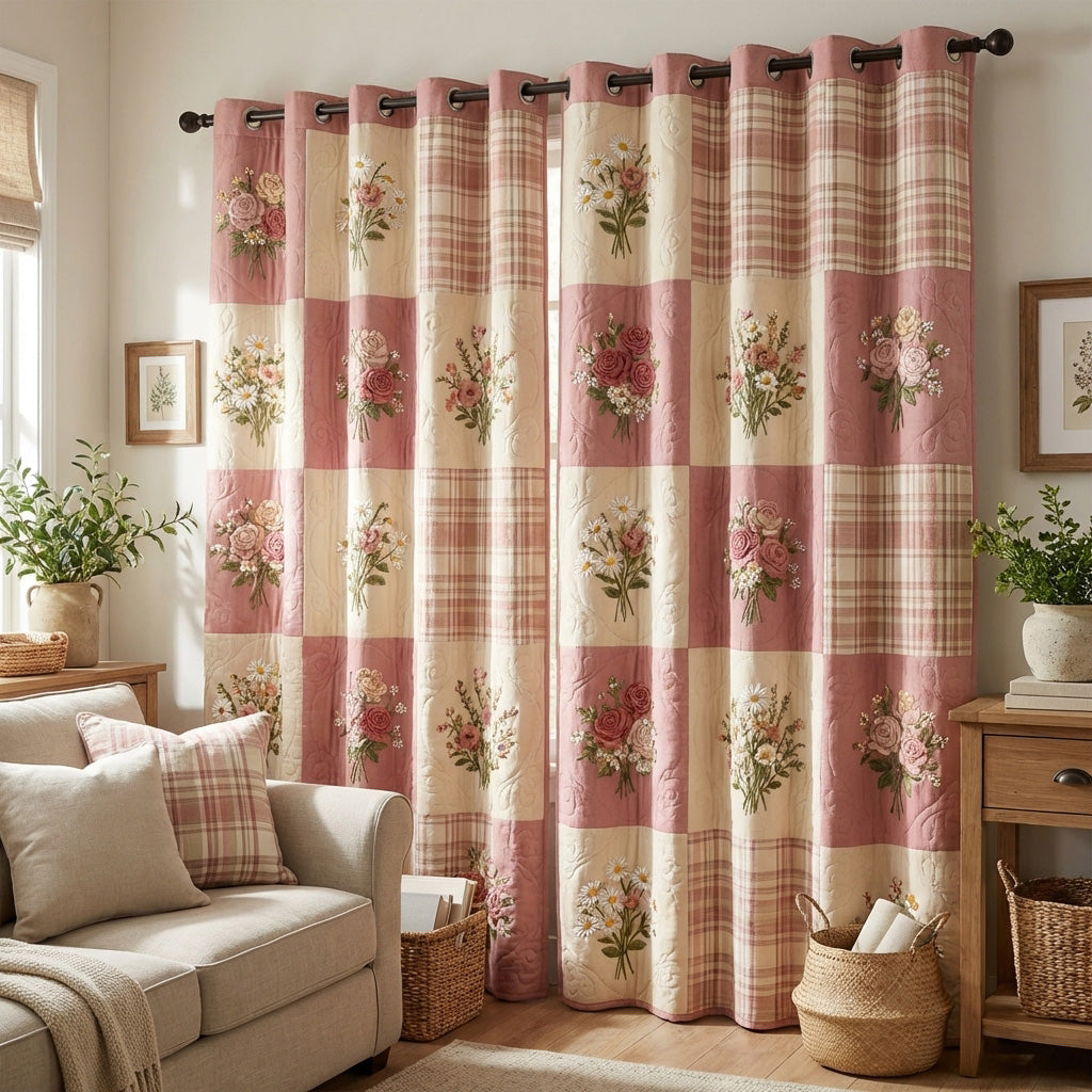 Rose Plaid Quilted Curtains NCU0NTV982
