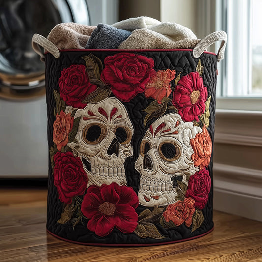 Rose Skull Quilted Laundry Basket NCU0TH3133