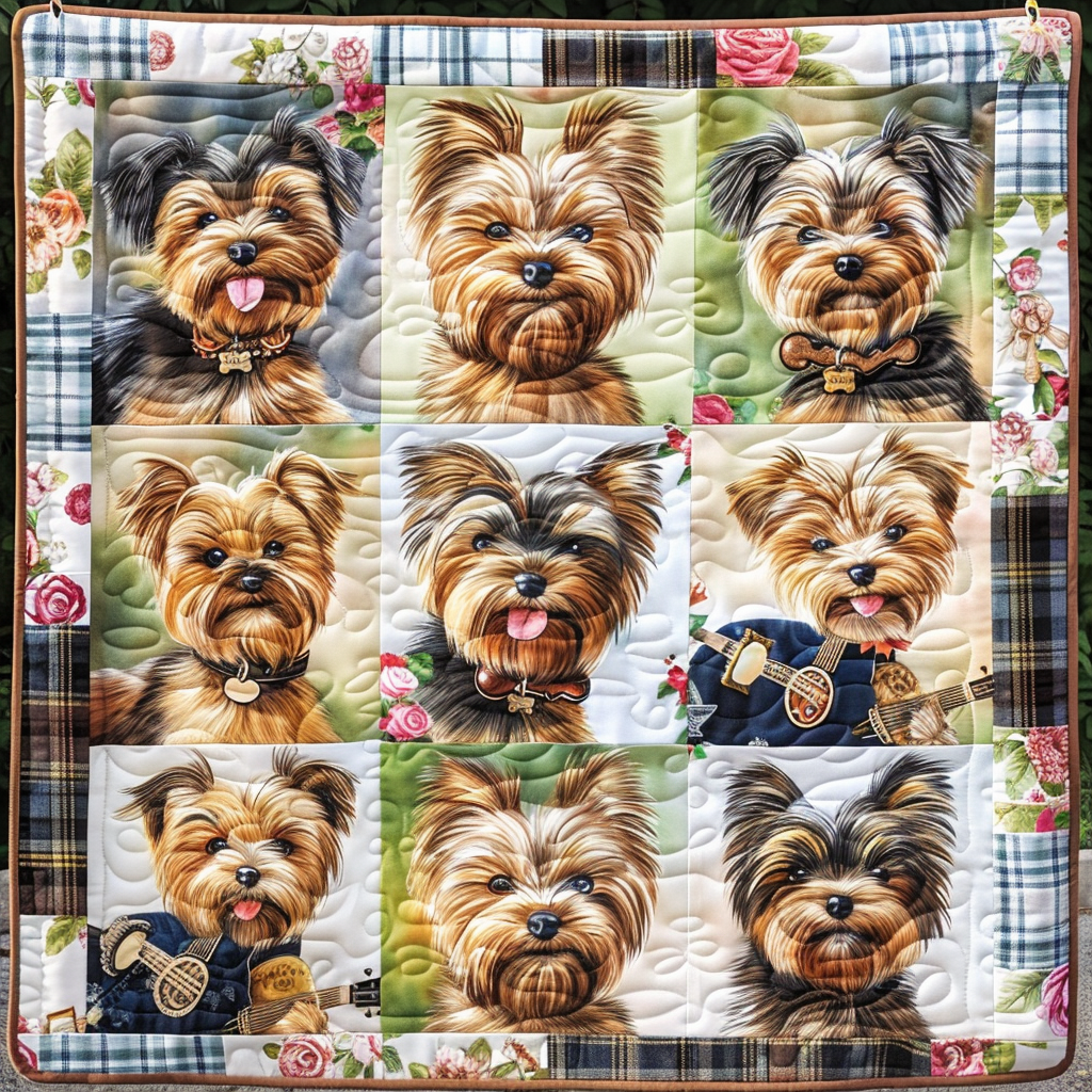 Rose and Yorkie Quilted Blanket NCU0TH203