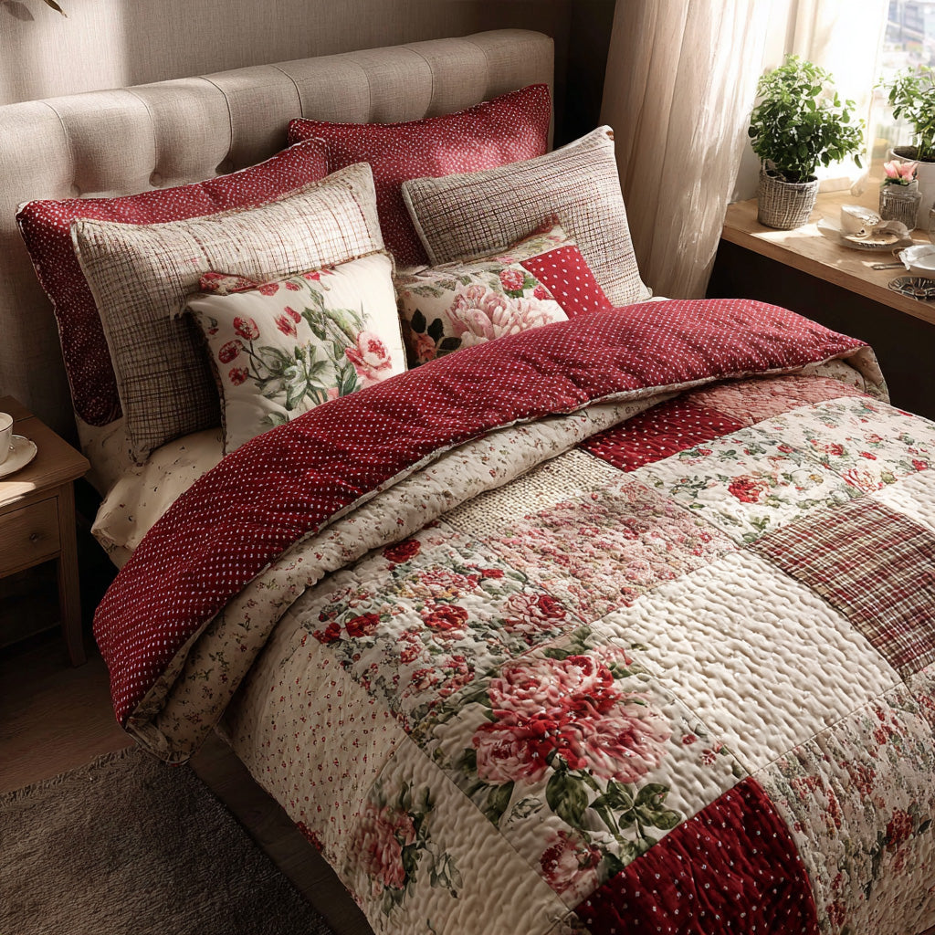 Rosy Cottage Romance 3-Piece Quilted Bedding Set NCU0LDH194