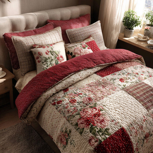 Rosy Cottage Romance 3-Piece Quilted Bedding Set NCU0LDH194