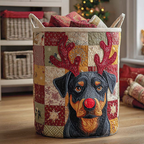 Rottie Reindeer Joy Quilted Laundry Basket NCU0NXD583