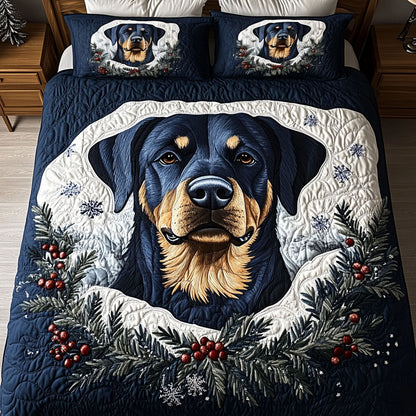Rottweiler Frosty Furball 3-Piece Quilted Bedding Set NCU0PT2310