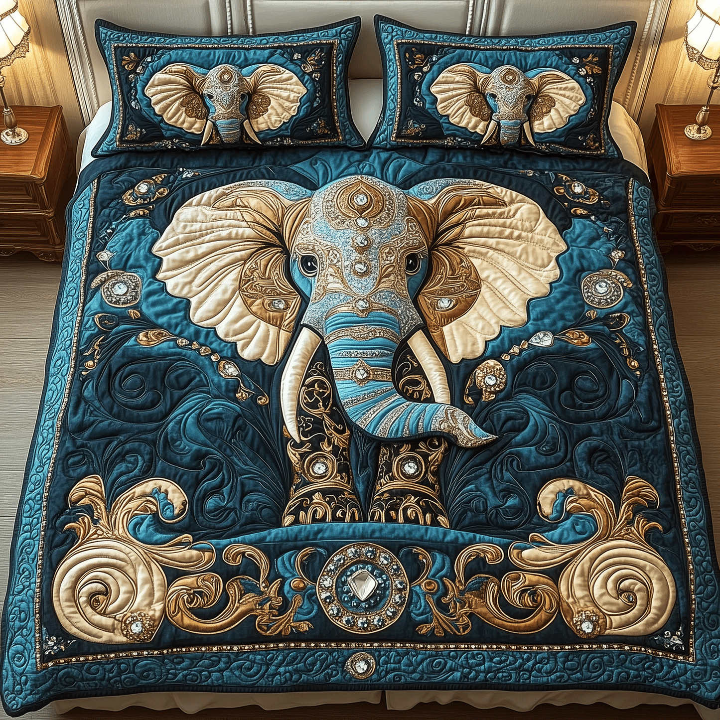 Royal Elephant Dreams 3-Piece Quilted Bedding Set NCU0TH2253