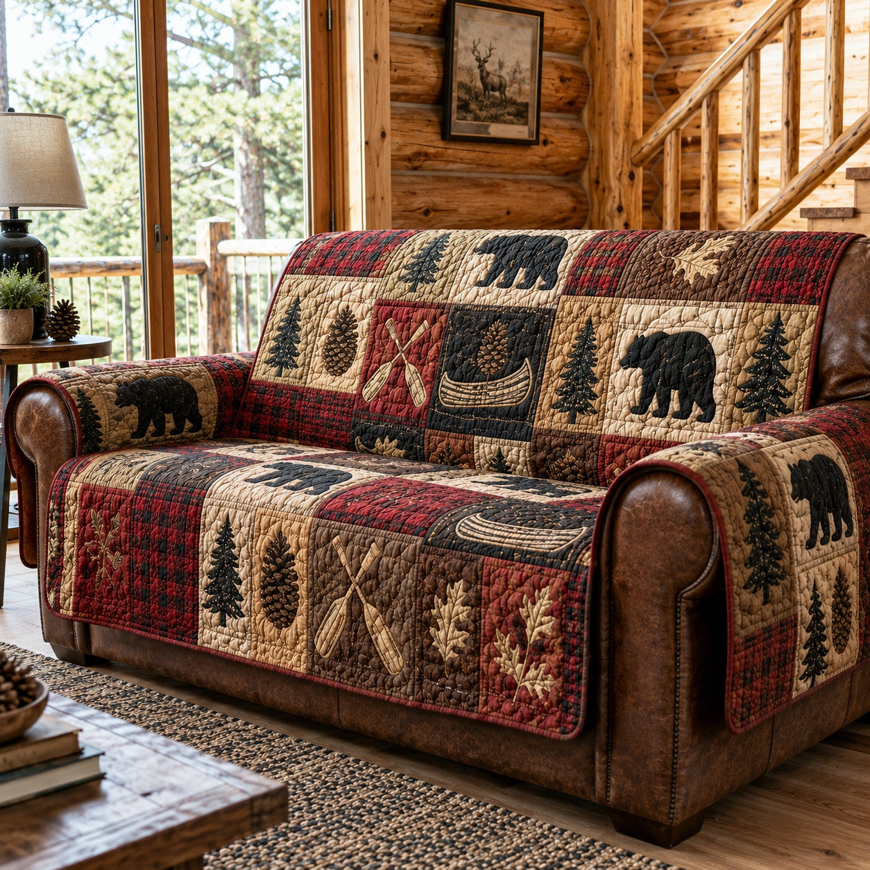 Ruby Plaid Forest Quilted Sofa Cover NCU0PVL1065
