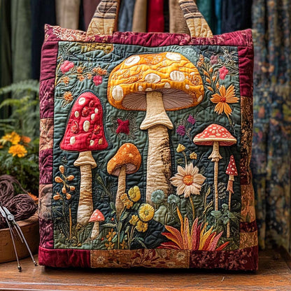 Ruby Stem Mushroom Garden Quilted Tote Bag NCU0NXD1175