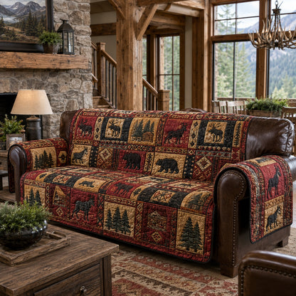 Ruby Woodland Elk Quilted Sofa Cover NCU0PVL1082
