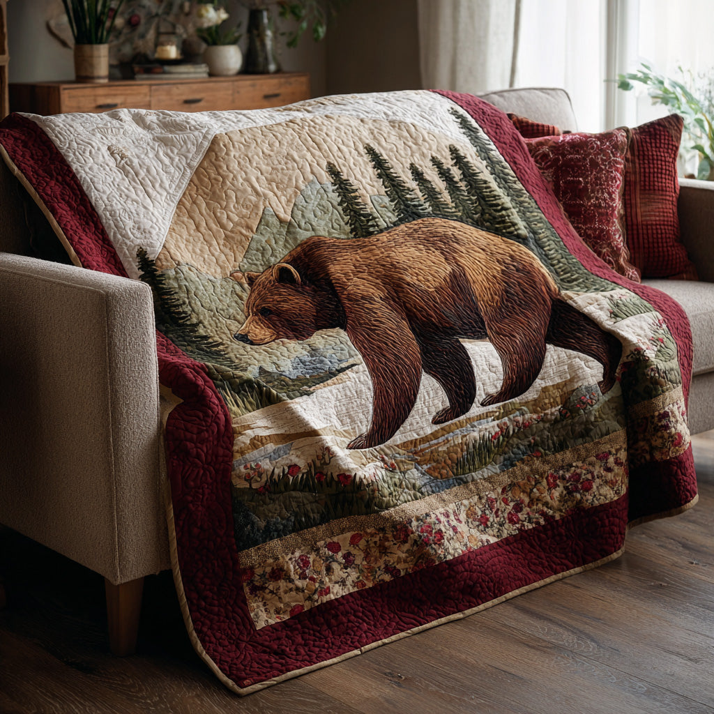 Rust Lodge Bear Quilted Blanket NCU0LDH750
