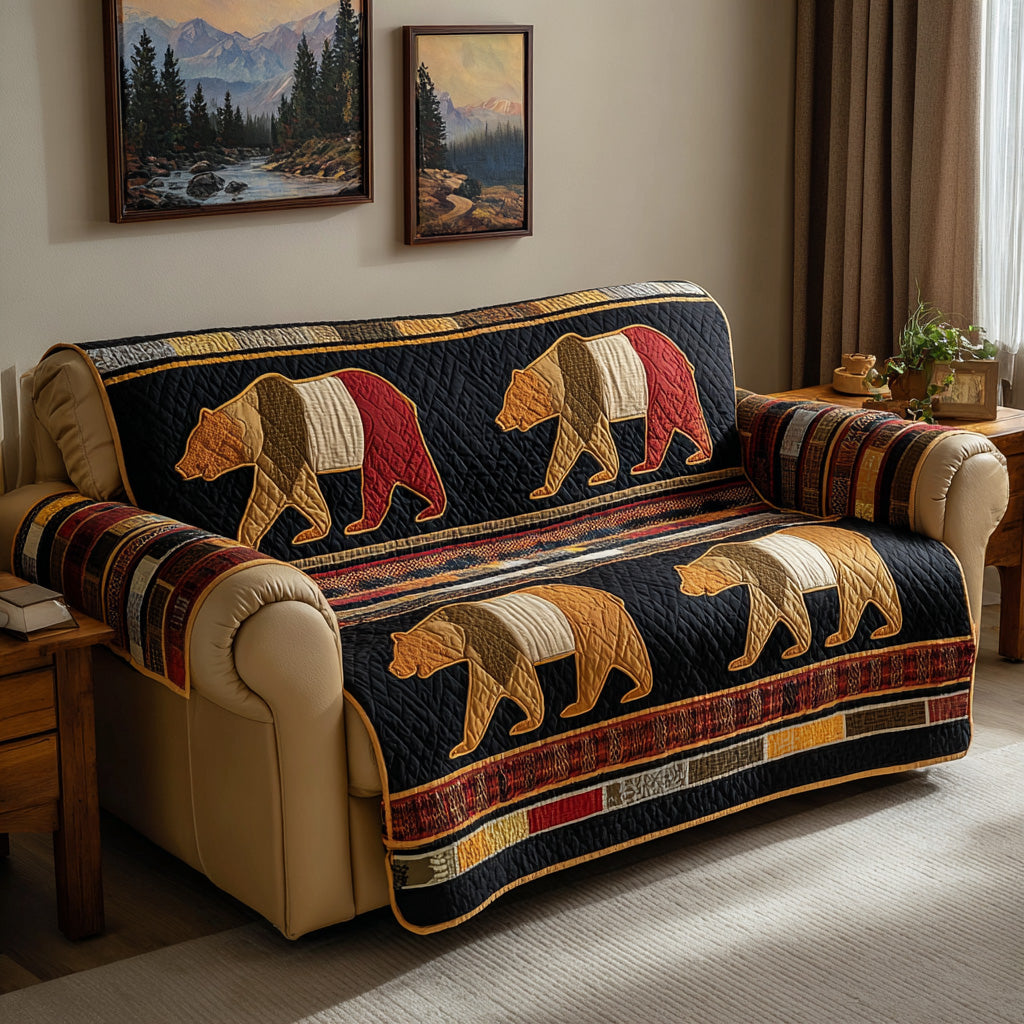 Rust Lodge Bear Quilted Sofa Cover NCU0LDH664
