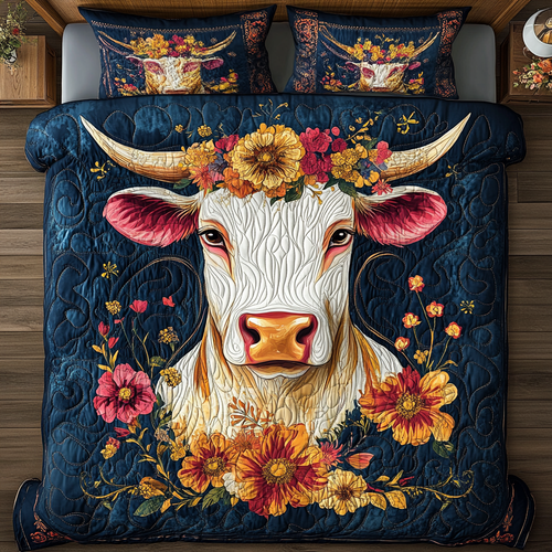 Rustic Cow 3-Piece Quilted Bedding Set NCU0TL2389