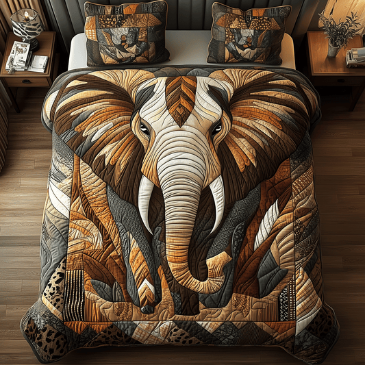 Rustic Elephant Elegance 3-Piece Quilted Bedding Set NCU0TH2604