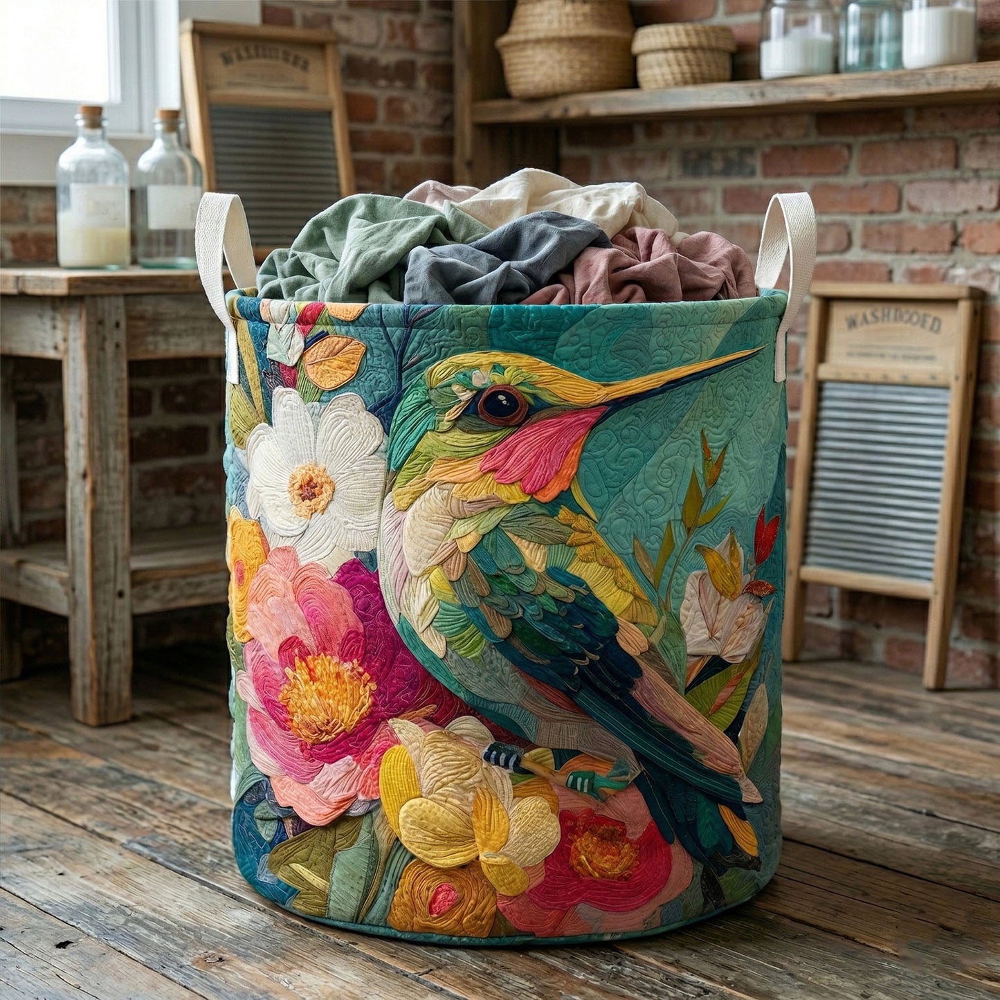 Rustic Floral Quilted Laundry Basket NCU0NNT3030